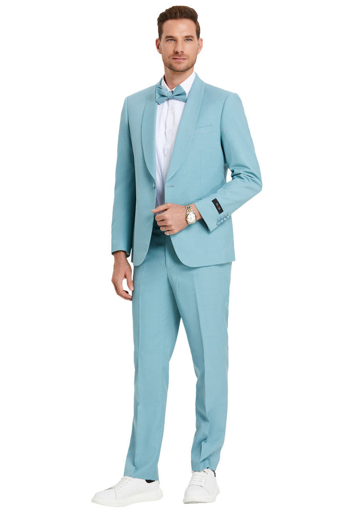 Men's Aqua Blue Shawl Lapel Suit by Tazzio Suits