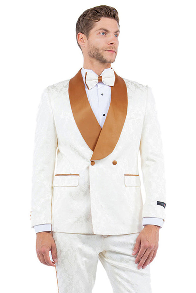 Men's Ivory & Rust Paisley Smoking Jacket with Slim Fit Tuxedo