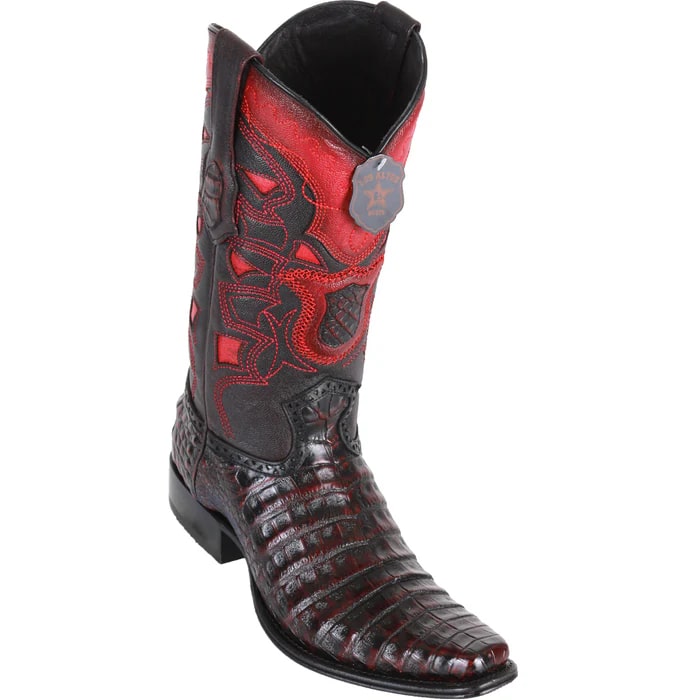 Men's Black Cherry Caiman Cowboy Boots: Genuine Leather Western Dress Boots by Los Altos