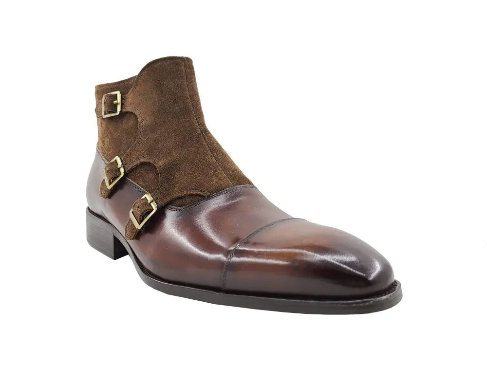Carrucci Calf & Suede Three Buckles Monk Chukka Boot
