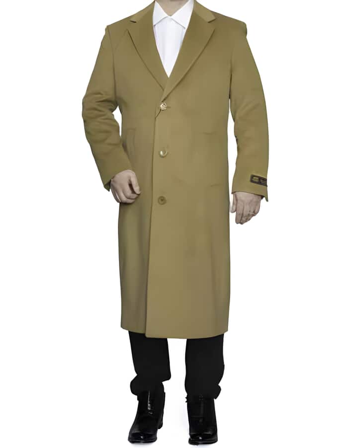 Men's Camel Wool Overcoat | Full Length Top Coat | Classic 3-Button Design