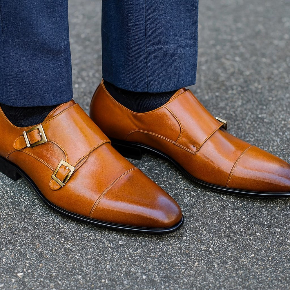 Cap Toe Double Monk Strap Shoe