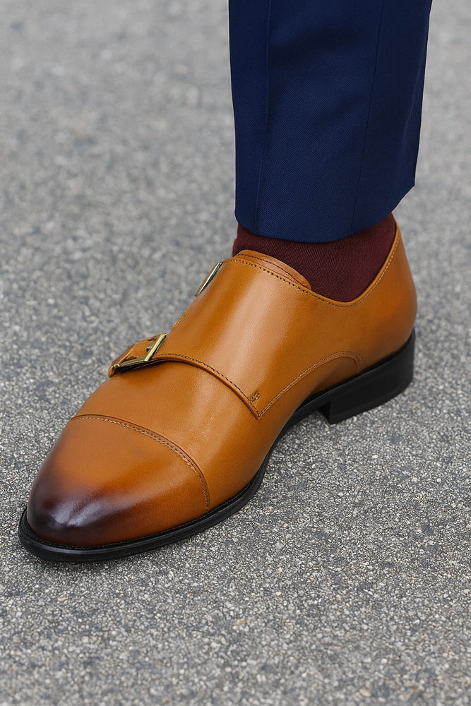 Cap Toe Double Monk Strap Shoe
