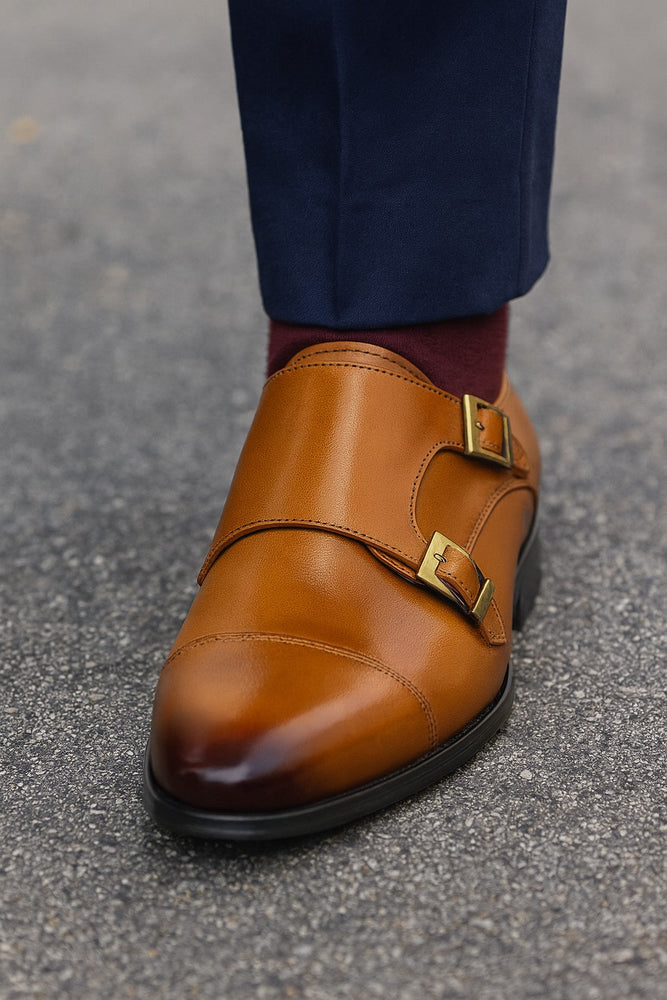 Cap Toe Double Monk Strap Shoe