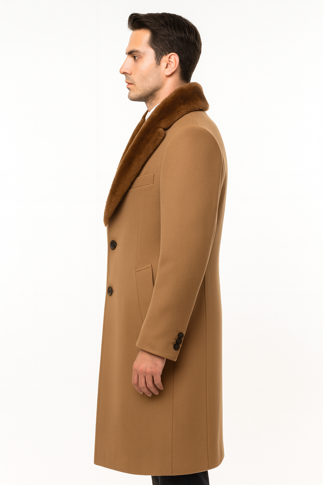 Mens Full Length and Cashmere Overcoat - Winter Topcoats - Dark Brown Coat