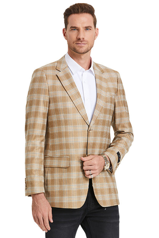 Men's Slim Fit Khaki Glen Plaid Sport Coat