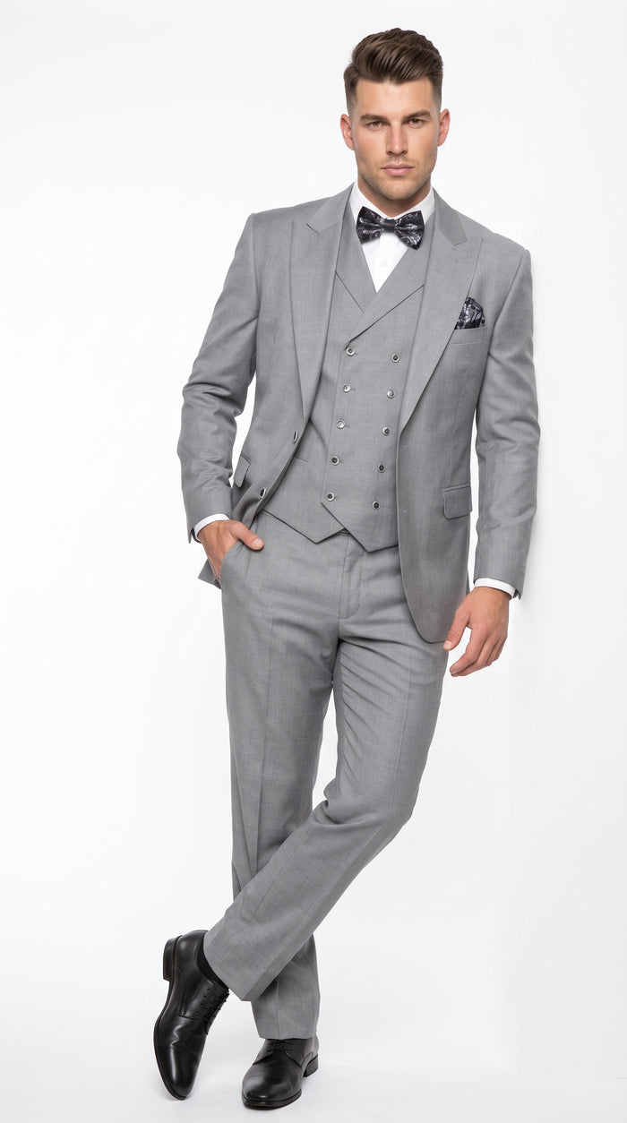 Men’s Big and Tall Classic Gray 3 Piece Suit, Plus Size Peak Lapel Formal Wedding Business Suit