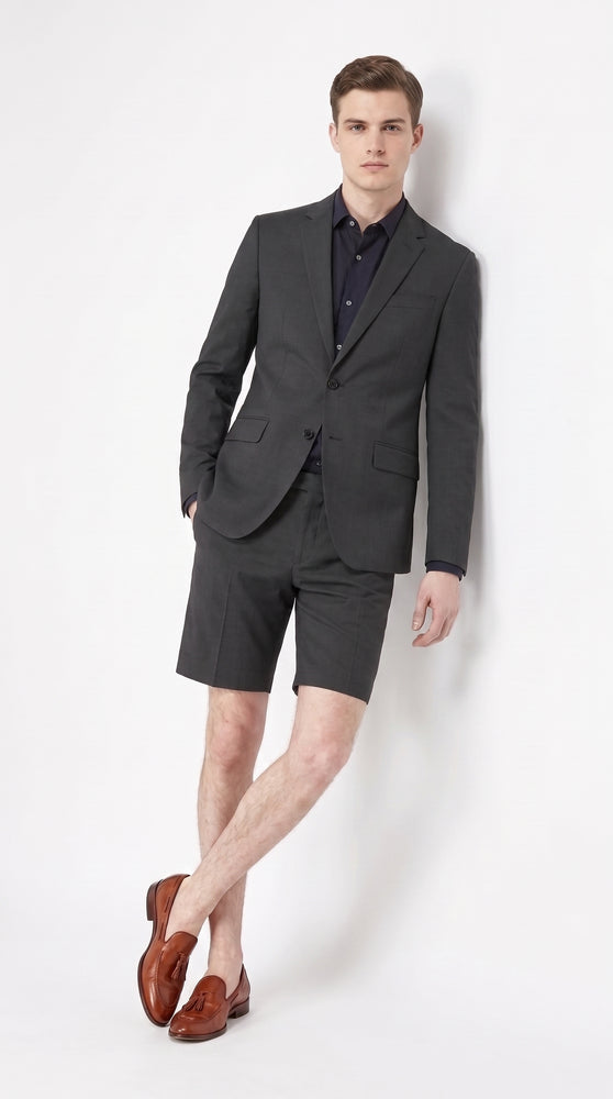 Men’s Black Short Pants Suit Set, Summer Business Sport Coat and Shorts Outfit