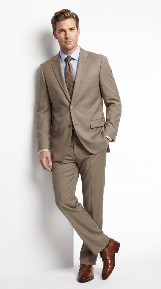 Men’s Taupe 2 Piece Business Suit, Affordable Formal Wedding Office Dress Suit