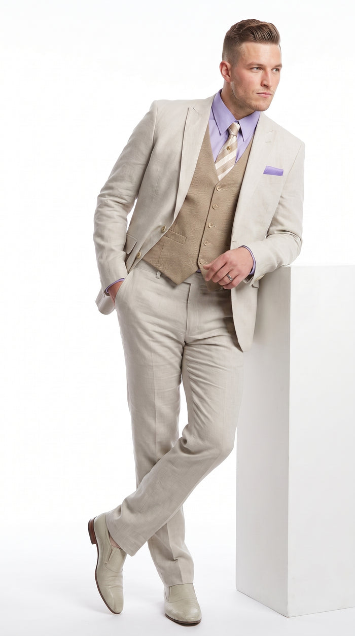 Men’s Light Grey Great Gatsby Inspired Costume Suit Package, Vest Pants Shirt and Tie Formal Outfit