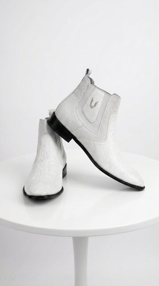 Men’s Handmade White Vestigium Sharkskin Chelsea Boots, Genuine Exotic Dress Ankle Boots