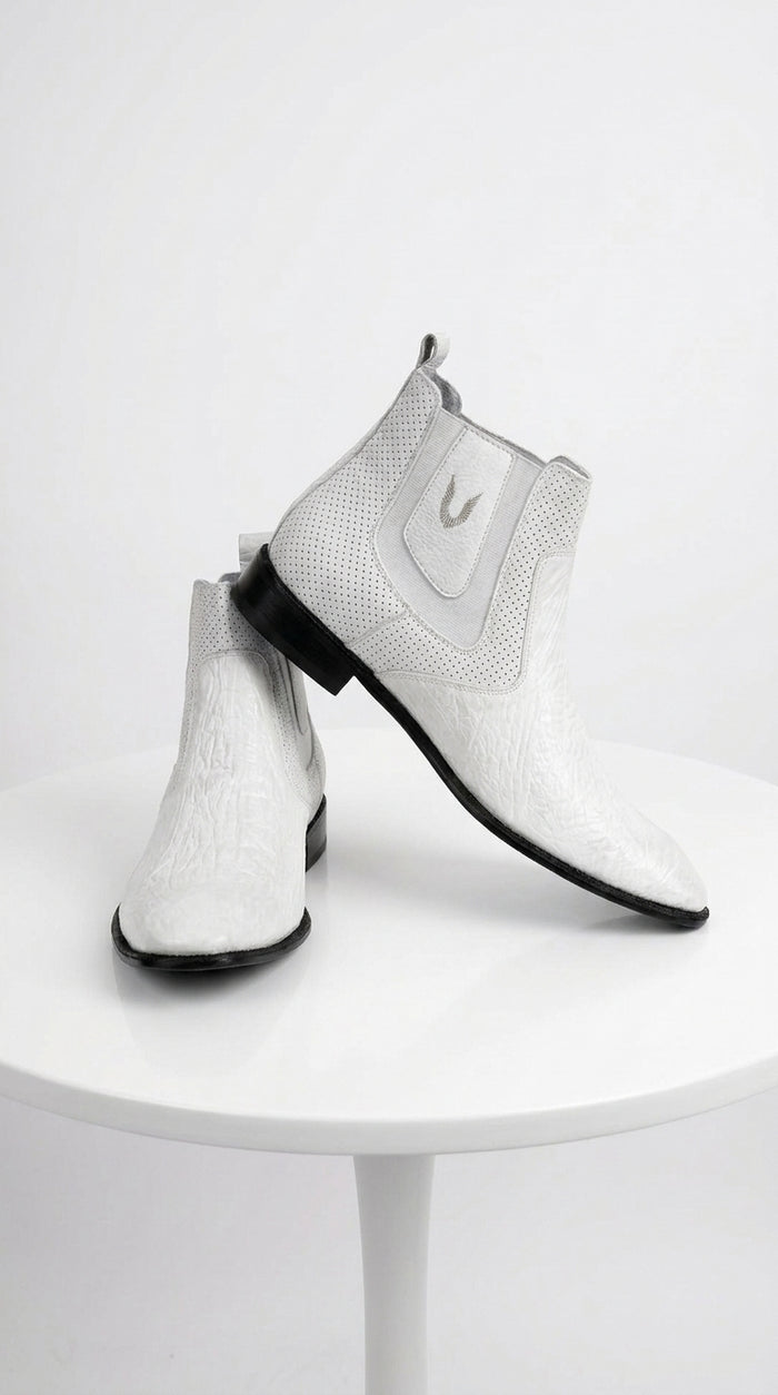 Men's Handcrafted White Vestigium Genuine Catshark Chelsea Boots