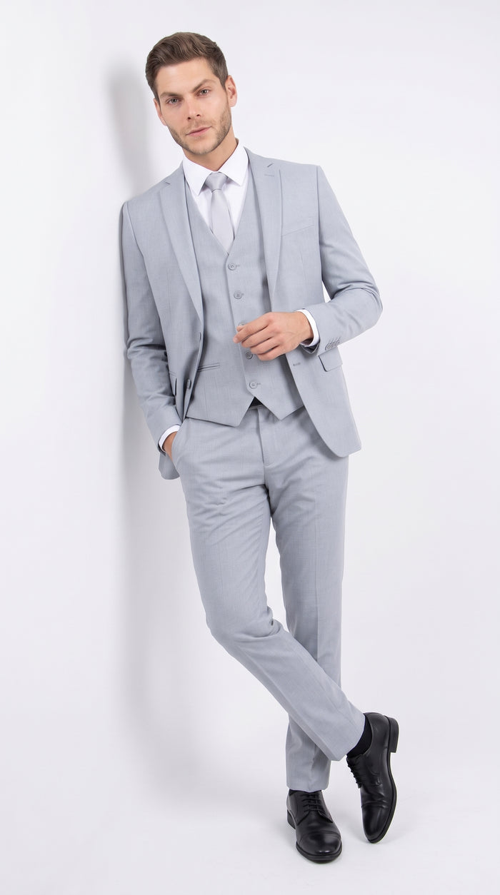 Men's Zegarie Light Grey 3-Piece Suit – One-Button Notch Lapel Jacket with Matching Vest and Pants for Weddings, Prom & Business