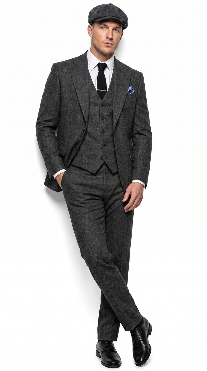 Men’s Charcoal Great Gatsby 3 Piece Suit, 1920s Gangster Vintage Formal Dress Suit