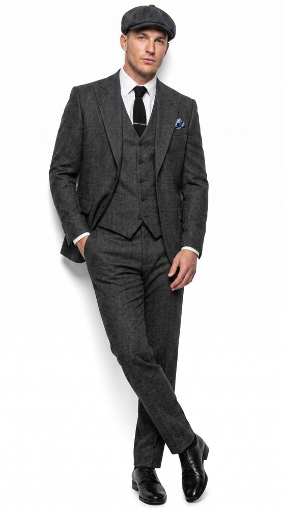 Men’s Charcoal Great Gatsby 3 Piece Suit, 1920s Gangster Vintage Formal Dress Suit