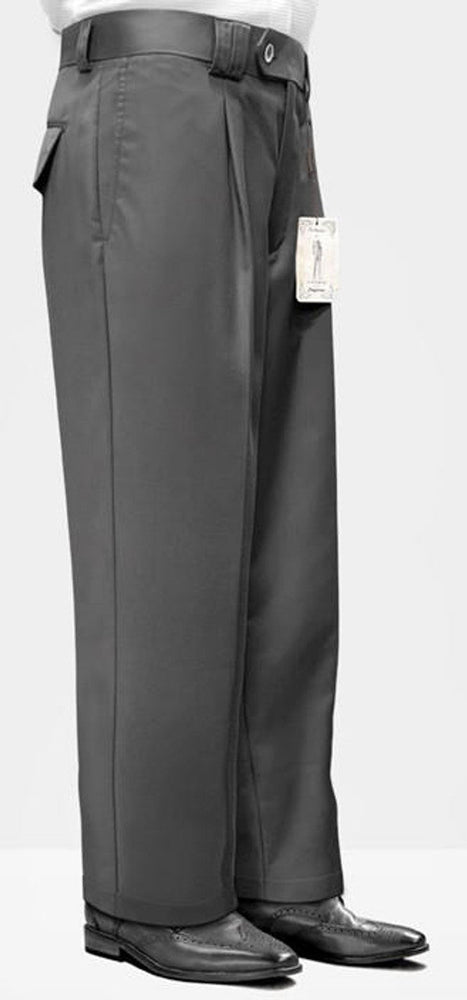 Men's Wide Leg Wool Pants Charcoal Gray - Relaxed Fit Dress Trousers