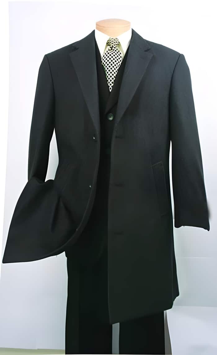 Men's Charcoal Wool Blend Overcoat - Mid Length Car Coat with Full Lining