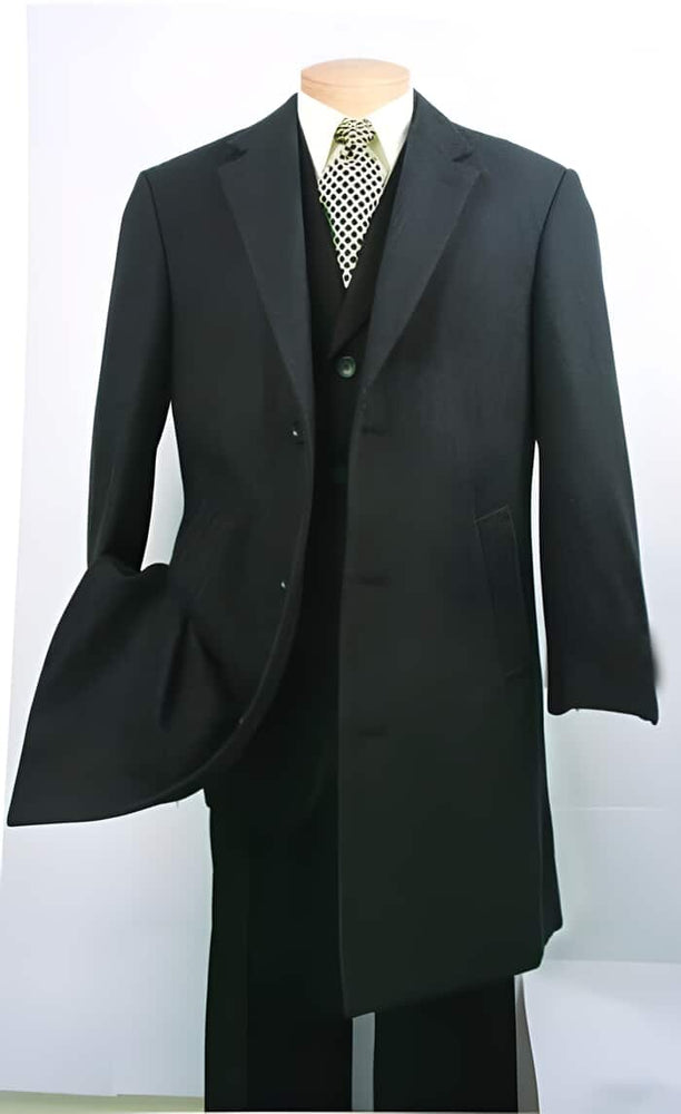 Men's Charcoal Wool Blend Overcoat - Mid Length Car Coat with Full Lining