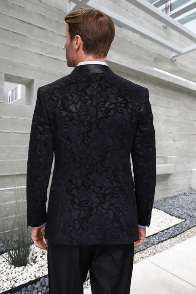 Men's Black Paisley Velvet Smoking Jacket Tuxedo with Vested Double Breasted Prom & Wed