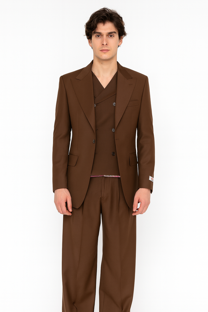 Tiglio Rosso Suit  - Classic Fit Athletic Cut 100% Wool Super 150s Italian Fabric Peak Lapel in Color Brown
