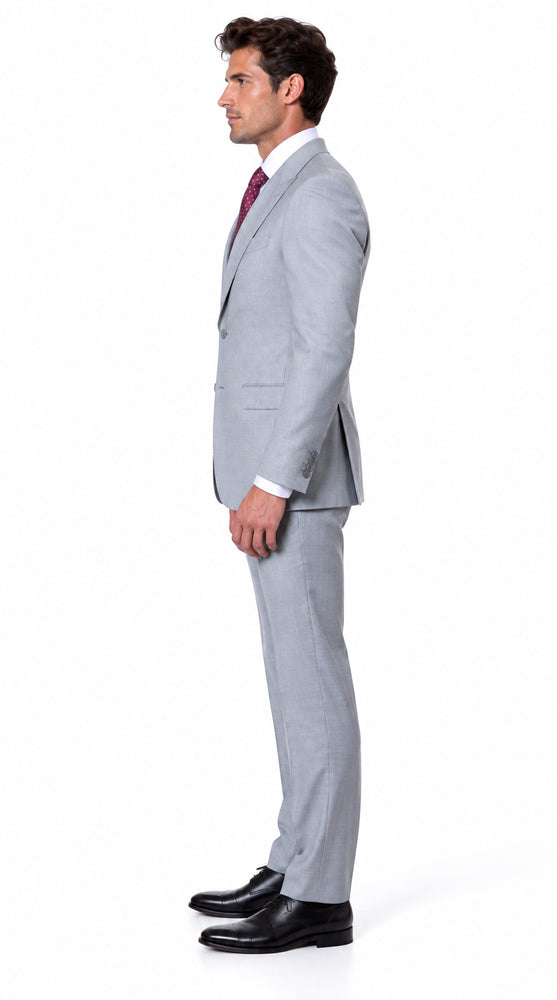 Statement Men's 2 Piece 100% Super 200 Wool Modern Fit Suit - Pic Stitching Peak Lapel Two Buttons in Color Grey