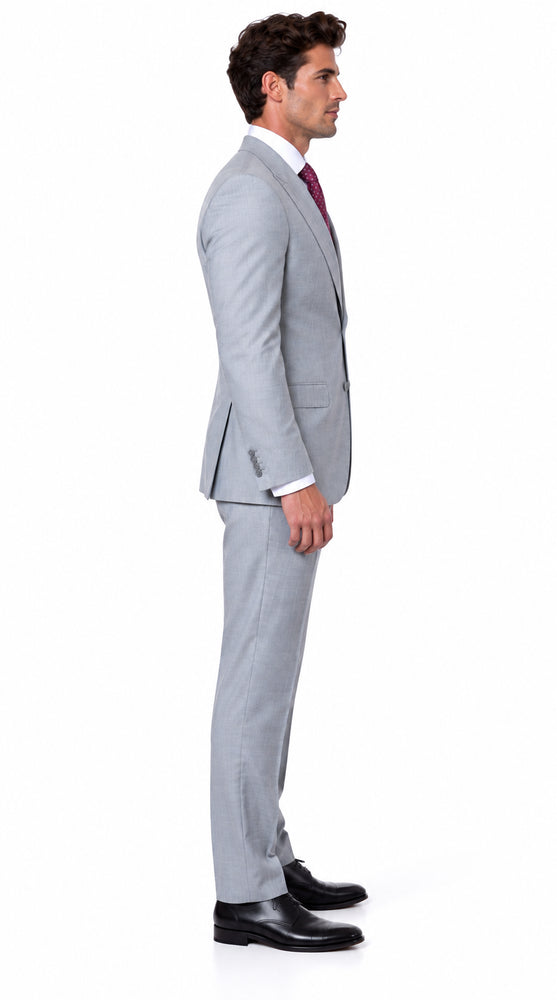 Statement Men's 2 Piece 100% Super 200 Wool Modern Fit Suit - Pic Stitching Peak Lapel Two Buttons in Color Grey