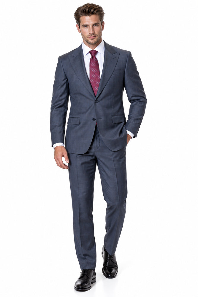 Statement Men's 2 Piece 100% Super 200 Wool Modern Fit Suit - Pic Stitching Peak Lapel Two Buttons in Color Charcoal