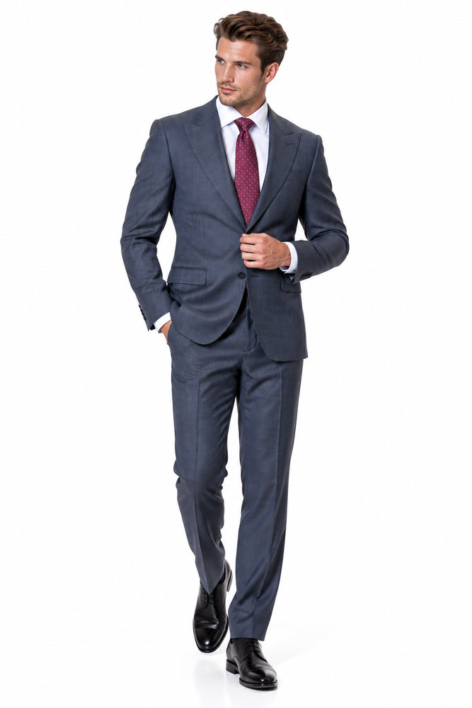 Statement Men's 2 Piece 100% Super 200 Wool Modern Fit Suit - Pic Stitching Peak Lapel Two Buttons in Color Charcoal