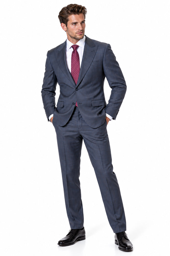 Statement Men's 2 Piece 100% Super 200 Wool Modern Fit Suit - Pic Stitching Peak Lapel Two Buttons in Color Charcoal