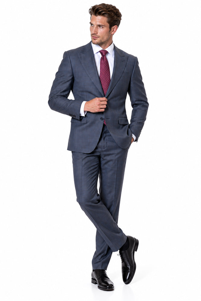 Statement Men's 2 Piece 100% Super 200 Wool Modern Fit Suit - Pic Stitching Peak Lapel Two Buttons in Color Charcoal