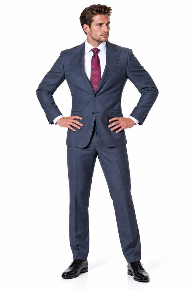 Statement Men's 2 Piece 100% Super 200 Wool Modern Fit Suit - Pic Stitching Peak Lapel Two Buttons in Color Charcoal