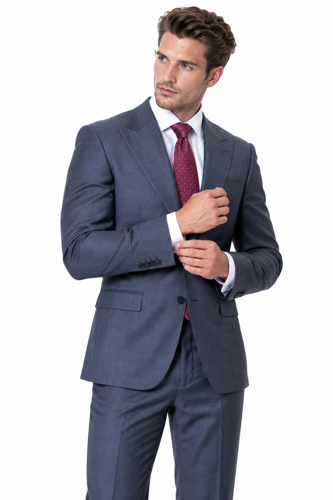 Statement Men's 2 Piece 100% Super 200 Wool Modern Fit Suit - Pic Stitching Peak Lapel Two Buttons in Color Charcoal