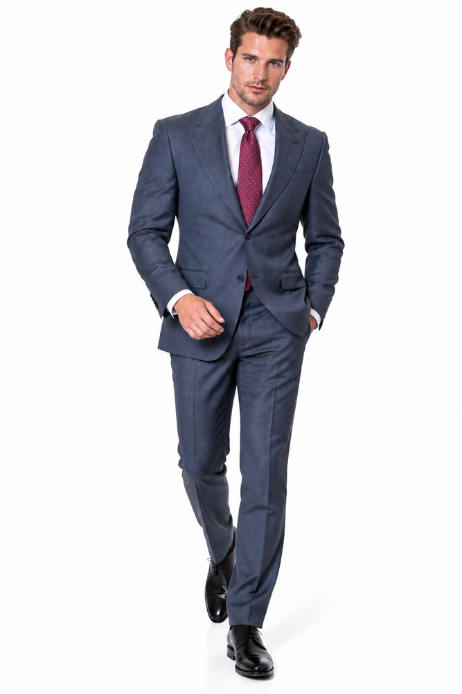 Statement Men's 2 Piece 100% Super 200 Wool Modern Fit Suit - Pic Stitching Peak Lapel Two Buttons in Color Charcoal