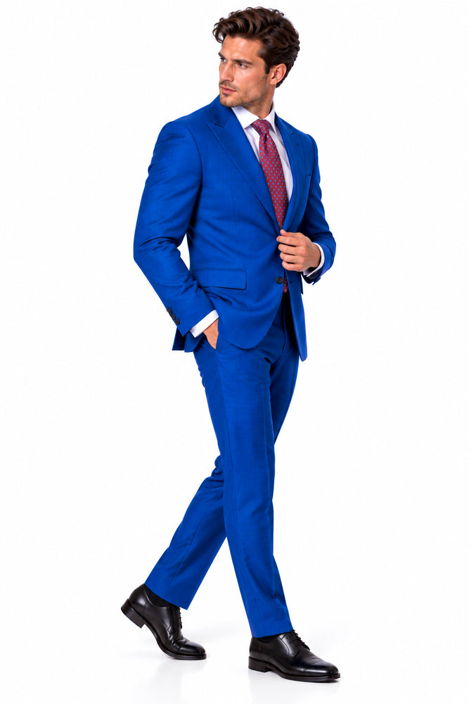 Statement Men's 2 Piece 100% Super 200 Wool Modern Fit Suit - Pic Stitching Peak Lapel Two Buttons in Color Indigo