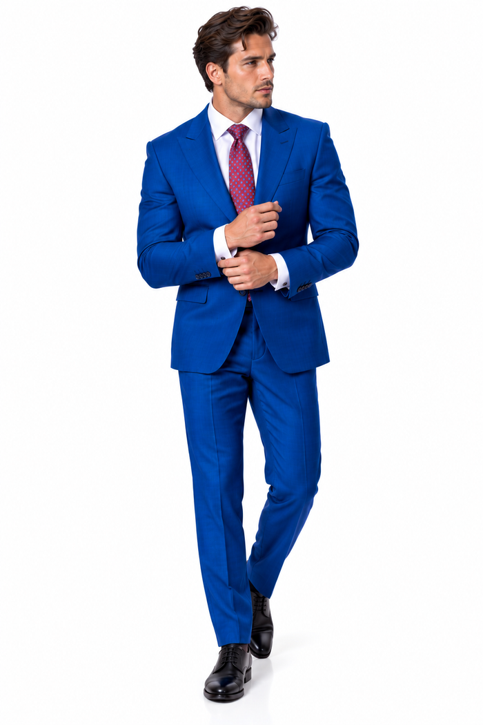 Statement Men's 2 Piece 100% Super 200 Wool Modern Fit Suit - Pic Stitching Peak Lapel Two Buttons in Color Indigo