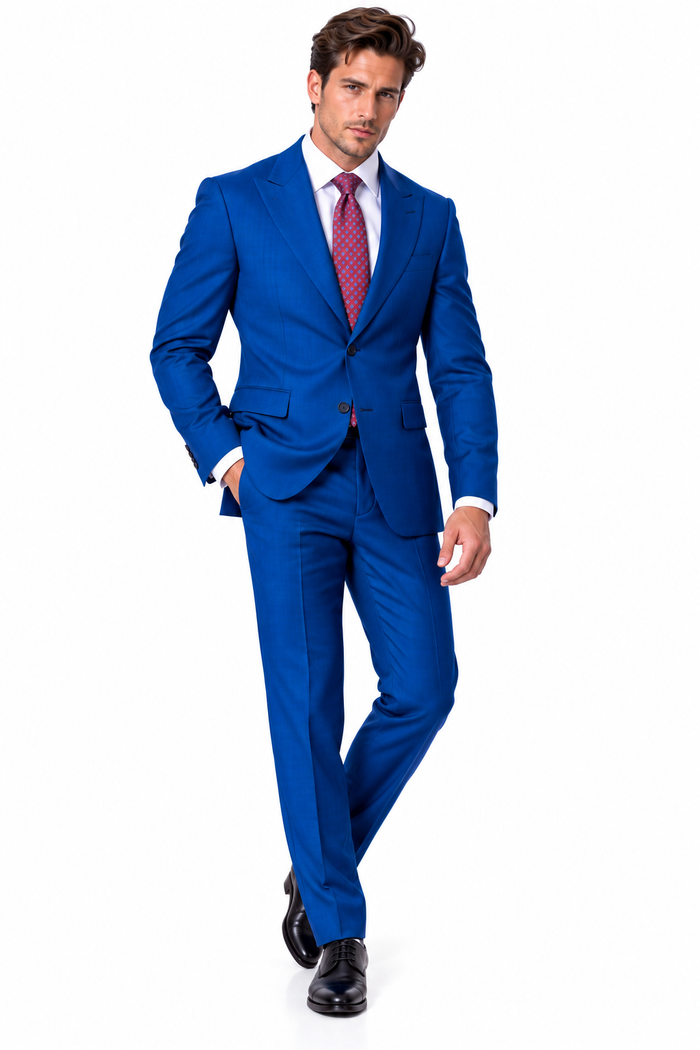 Statement Men's 2 Piece 100% Super 200 Wool Modern Fit Suit - Pic Stitching Peak Lapel Two Buttons in Color Indigo