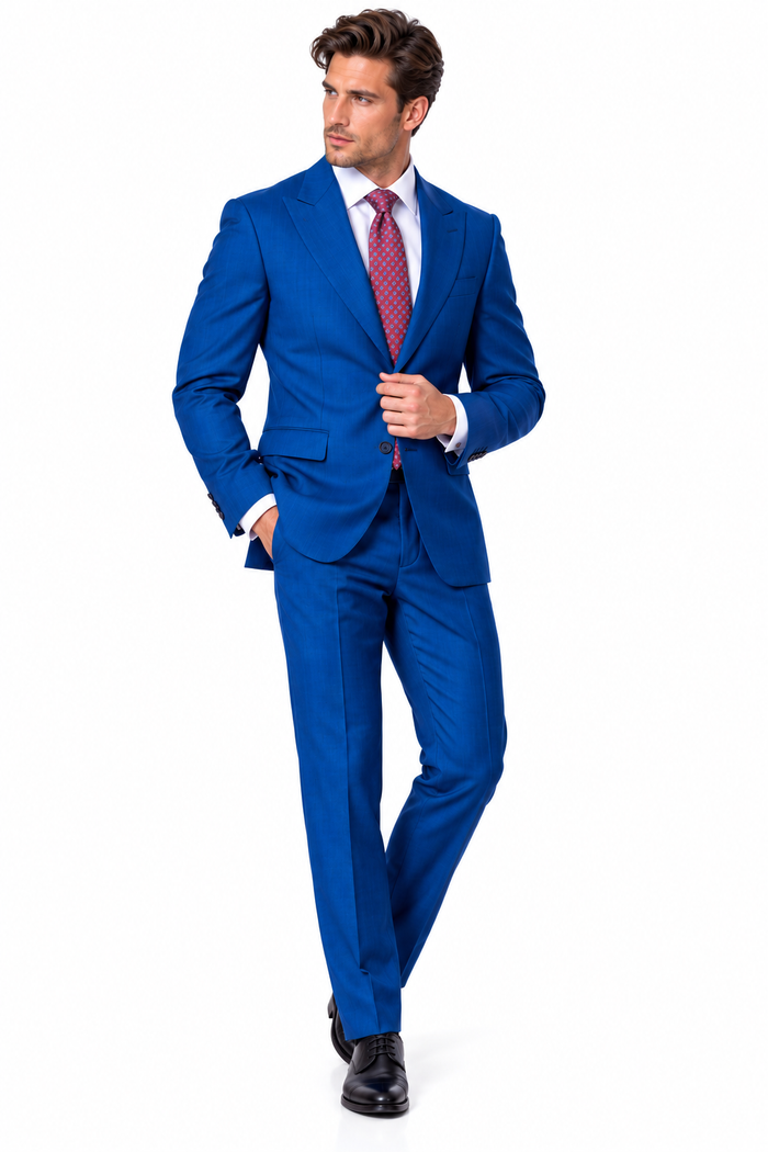 Statement Men's 2 Piece 100% Super 200 Wool Modern Fit Suit - Pic Stitching Peak Lapel Two Buttons in Color Indigo