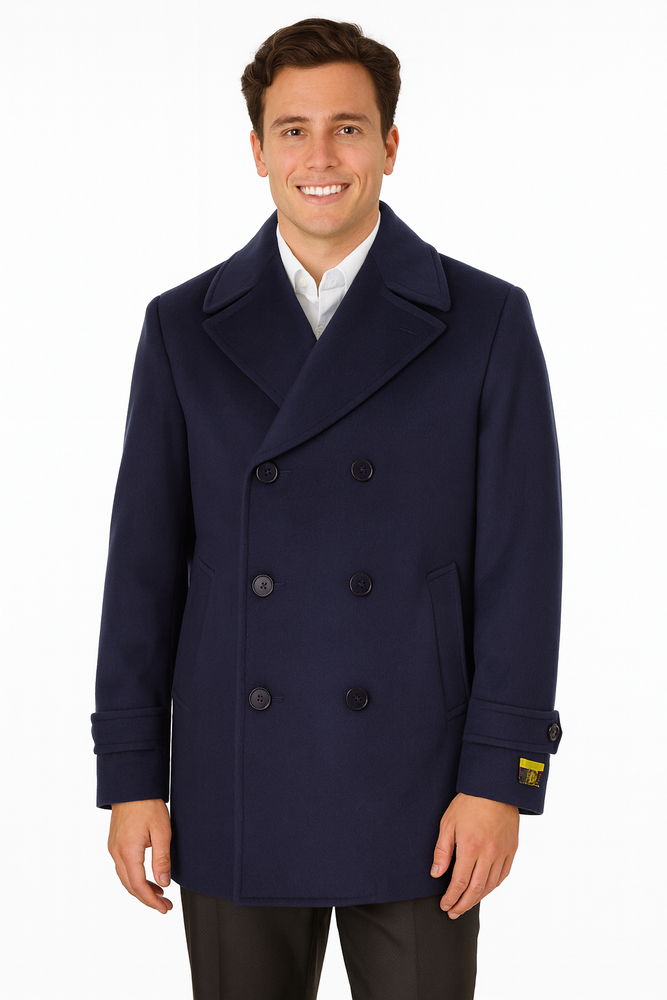 Big & Tall Men's Wool Peacoat – Classic Double Breasted Overcoat