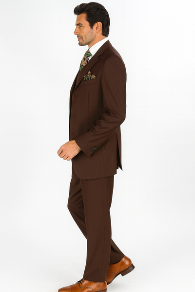 Mens Classic Fit 3 Button Vested Single Pleated Pant Suit in Chocolate Brown