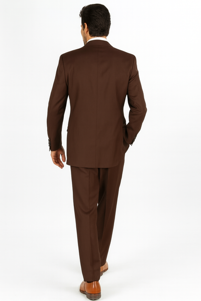 Mens Classic Fit 3 Button Vested Single Pleated Pant Suit in Chocolate Brown