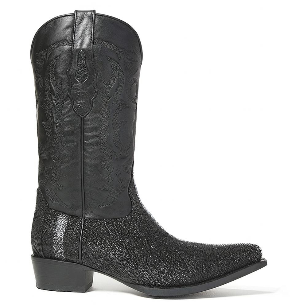 Los Altos Men's Black Stingray with Full Rowstone Finish Snip Toe Boots