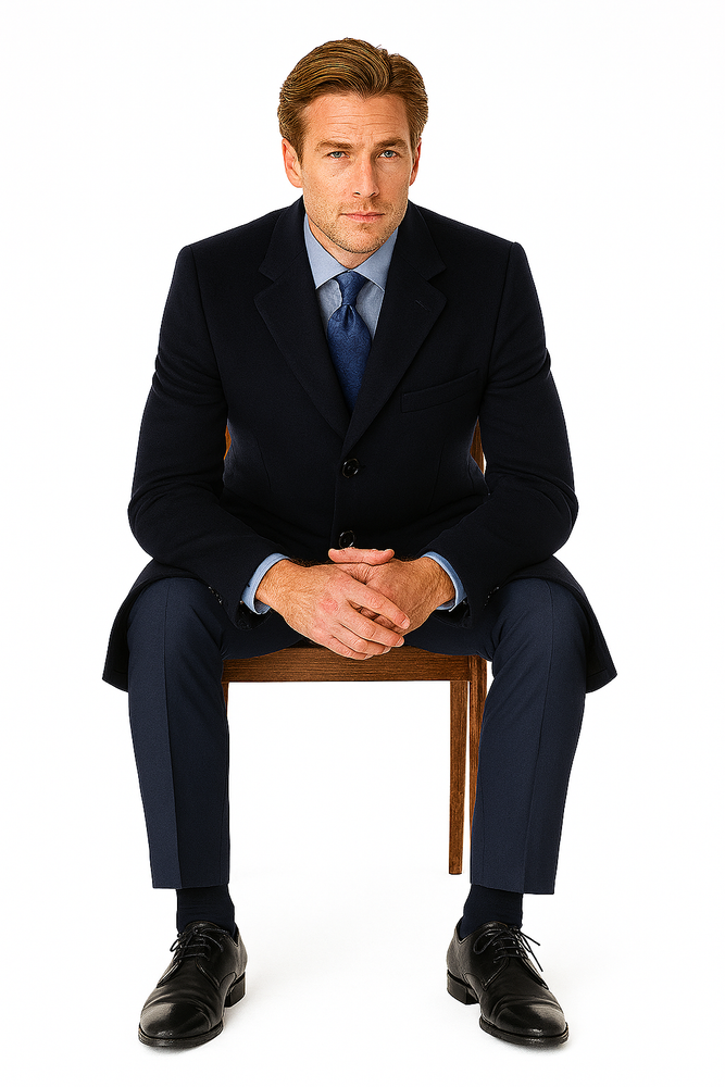 Pure Wool Full-Length Men’s Navy Overcoat – Classic Winter Dress Coat