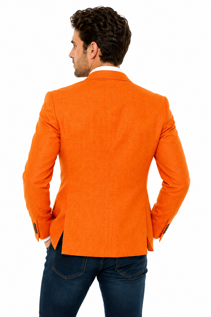 Men’s Vibrant Orange Linen Blazer, Summer Sport Coat for Wedding, Party and Casual Events