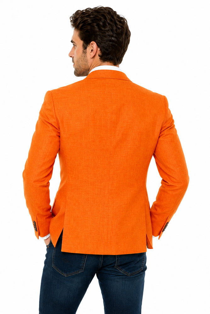 Men’s Vibrant Orange Linen Blazer, Summer Sport Coat for Wedding, Party and Casual Events
