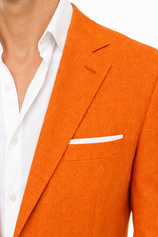 Men’s Vibrant Orange Linen Blazer, Summer Sport Coat for Wedding, Party and Casual Events