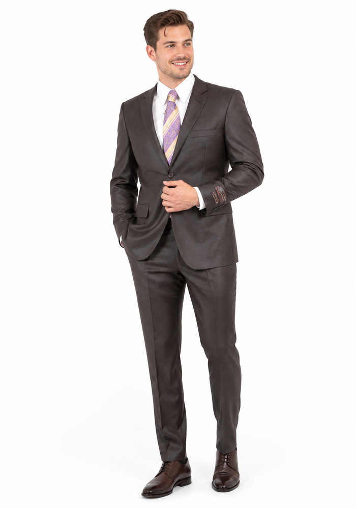 Men’s Dark Brown Shiny Sharkskin 2 Button Suit, Formal Wedding Business Dress Suit