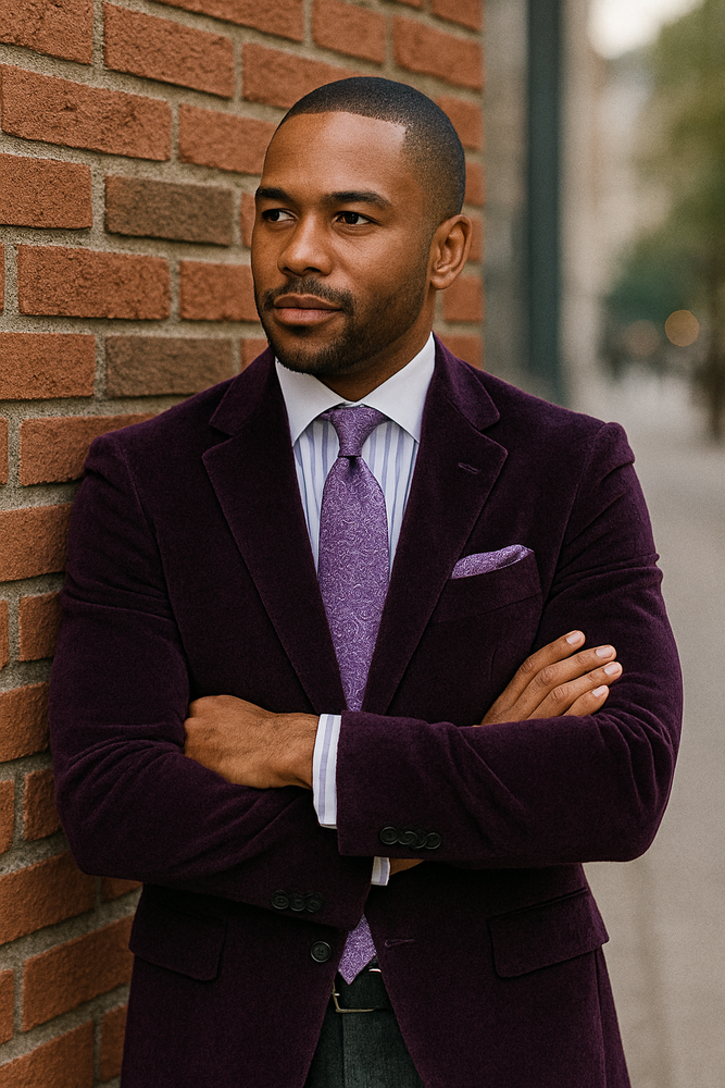 Men's Two-Button Pure Cotton Velvet Purple Sport Coat