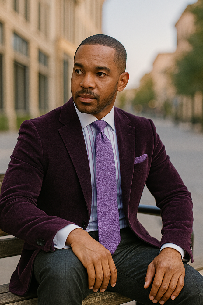 Men's Two-Button Pure Cotton Velvet Purple Sport Coat