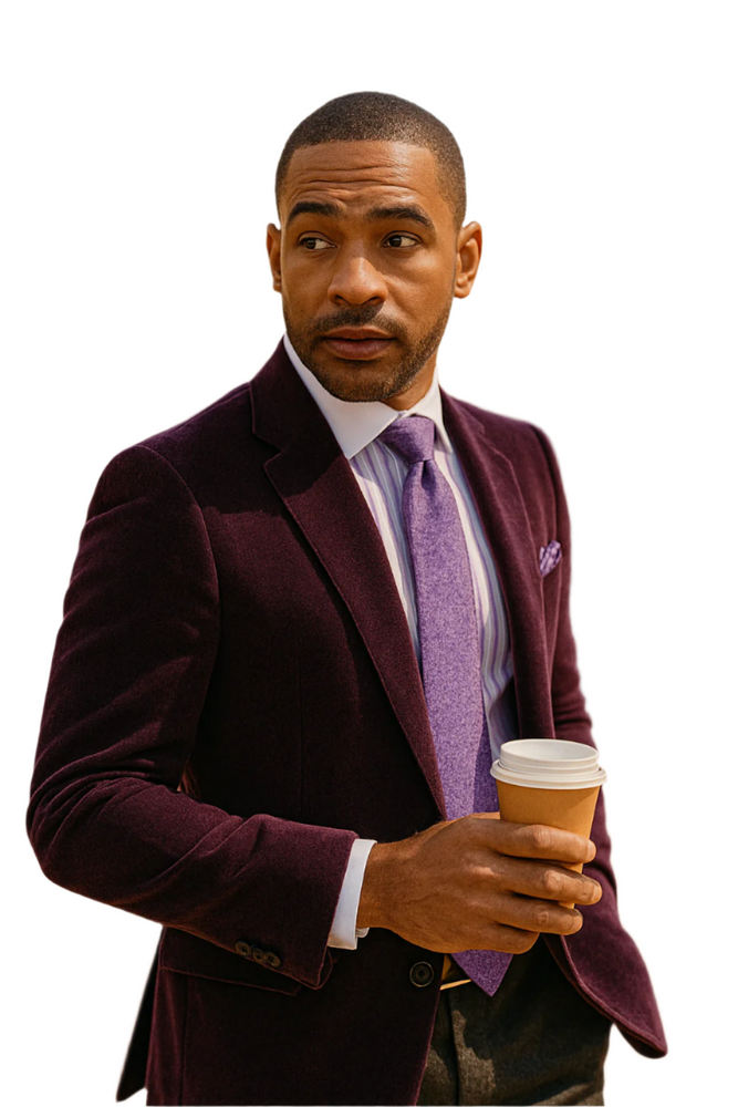 Men's Two-Button Pure Cotton Velvet Purple Sport Coat