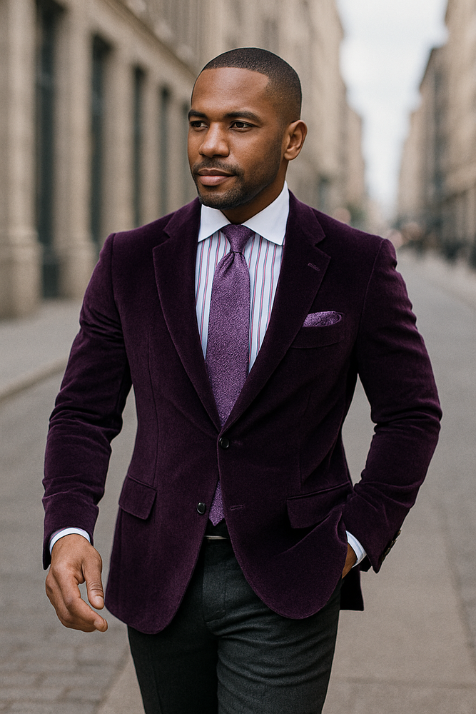 Men's Two-Button Pure Cotton Velvet Purple Sport Coat